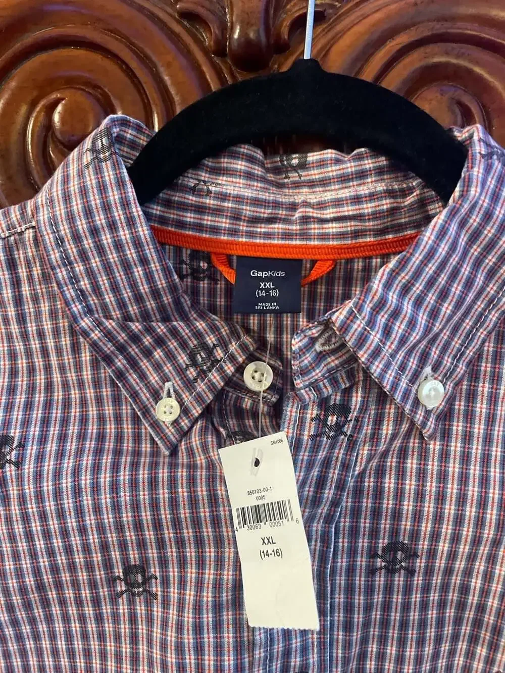 GapKids NWT Boys XXL 14-16 Skull Gingham Long Sleeve Button Down Shirt